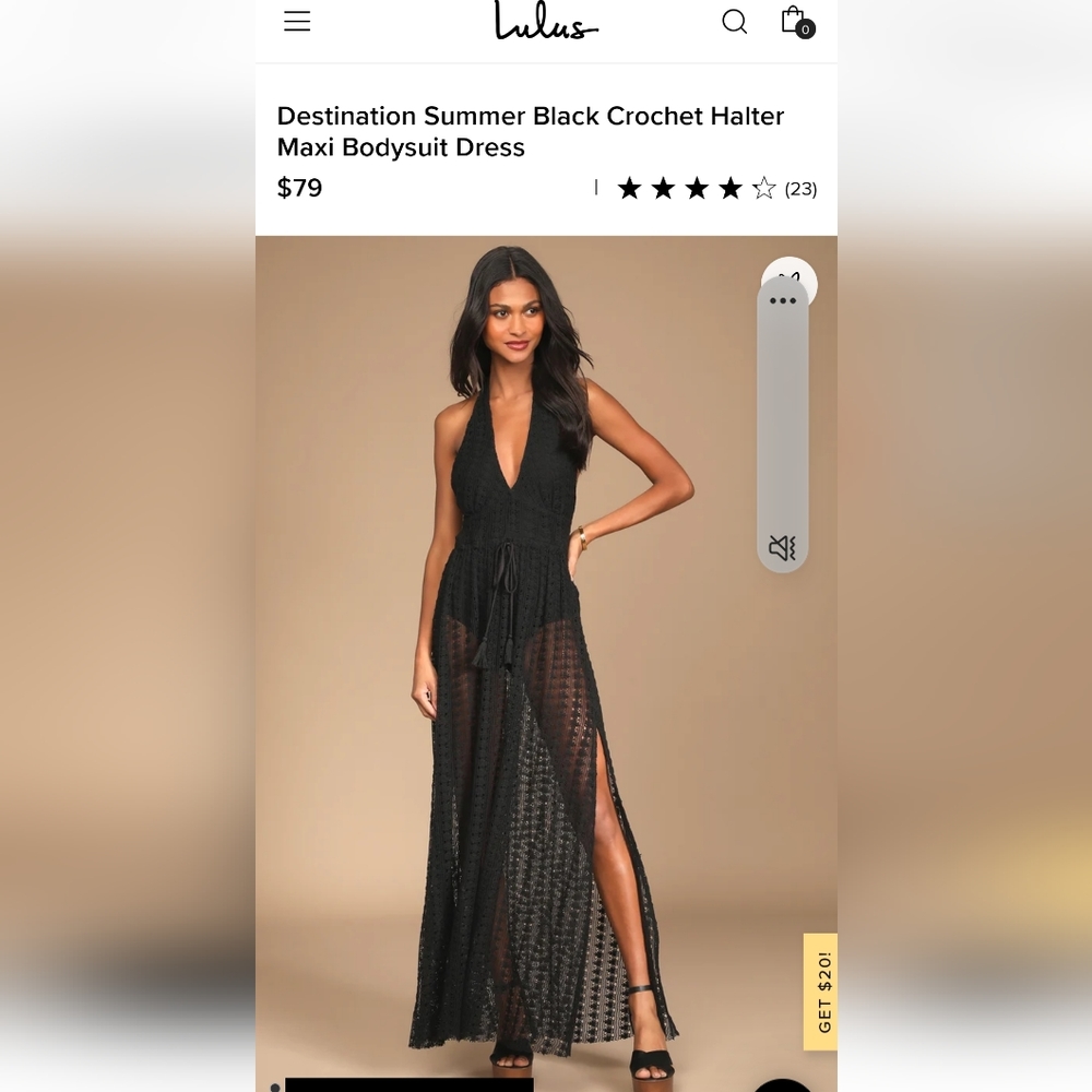 Lulus Black Crochet Halter Maxi Bodysuit Large